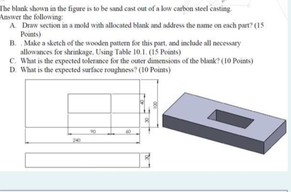 The blank shown in the figure is to be sand cast out
