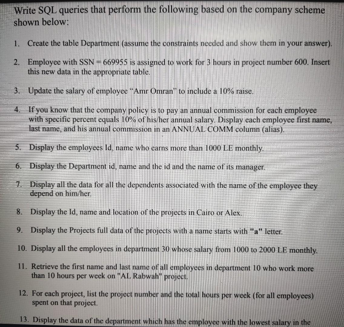 Solved Write SQL queries that perform the following based on | Chegg.com