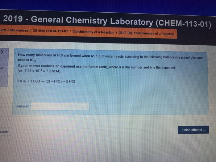Solved 2019 - General Chemistry Laboratory (CHEM-113-01) | Chegg.com