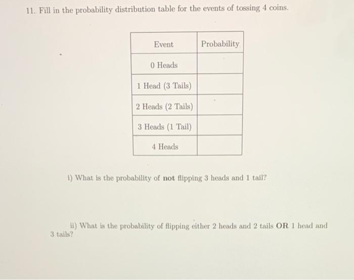 Solved 11. Fill in the probability distribution table for