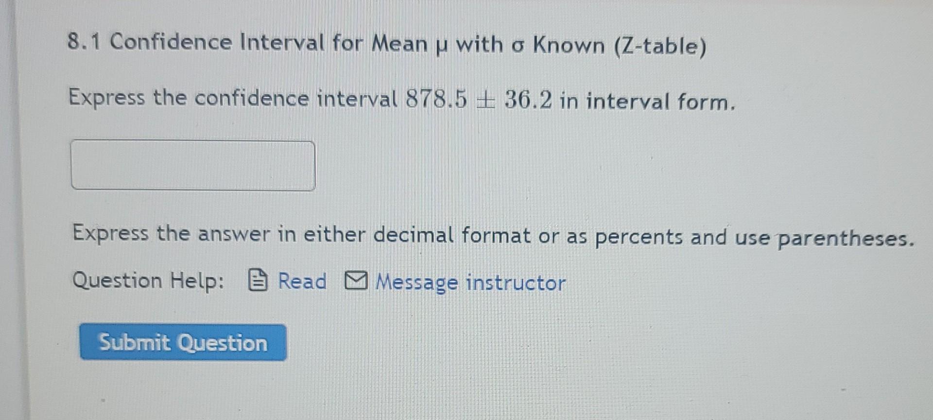 Solved 8.1 Confidence Interval for Mean u with o Known | Chegg.com