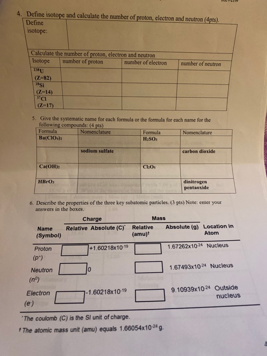 Solved 4. Define isotope and calculate the number of proton, | Chegg.com