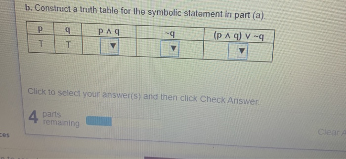 Solved b. Construct a truth table for the symbolic statement | Chegg.com