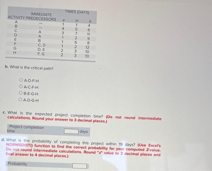 Solved B. What Is The Critical Path? A-D-F-H A-C-F-H B-E-G-H | Chegg.com