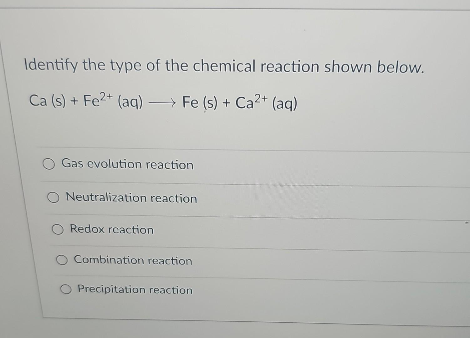 Solved Identify the type of the chemical reaction shown | Chegg.com