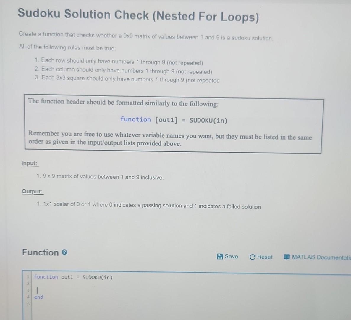 Sudoku Solution Check (Nested For Loops) Create a | Chegg.com