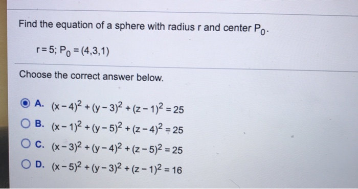 Solved Find the equation of a sphere with radius r and | Chegg.com