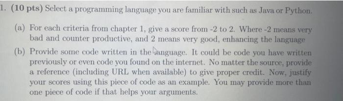 Solved (10 pts) Select a programming language you are | Chegg.com