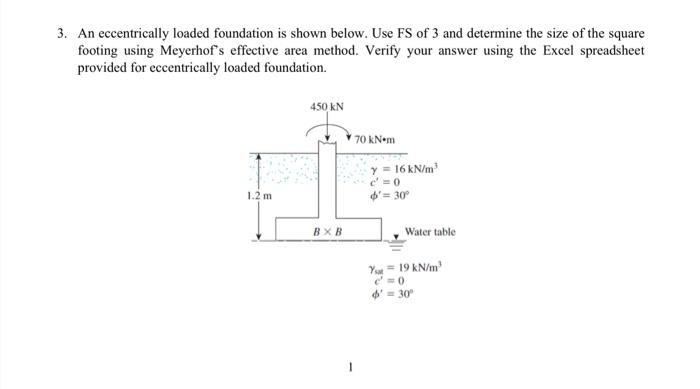 Solved 3. An eccentrically loaded foundation is shown below. | Chegg.com