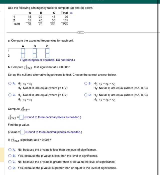 Solved Use The Following Contingency Table To Complete (a) | Chegg.com