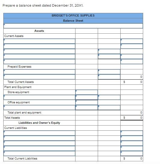 Solved Prepare a balance sheet dated December 31, 20X1. | Chegg.com