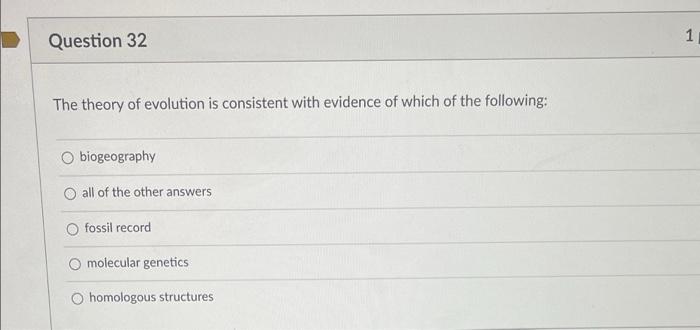 Solved 1 Question 32 The Theory Of Evolution Is Consistent | Chegg.com