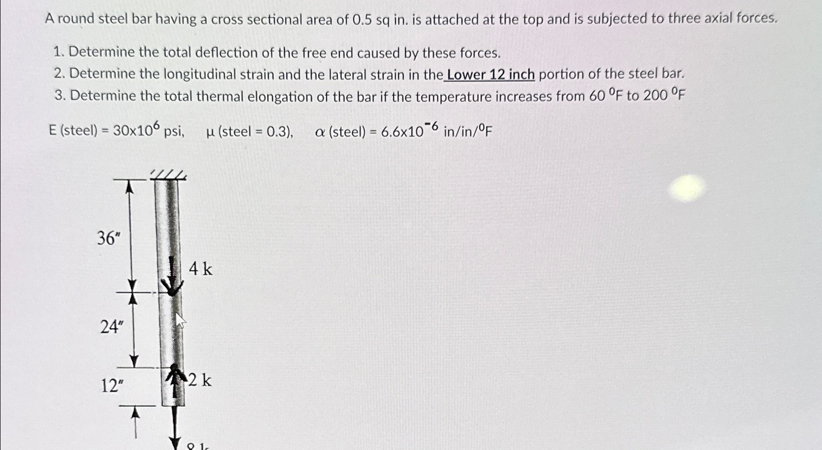 Solved A round steel bar having a cross sectional area of | Chegg.com