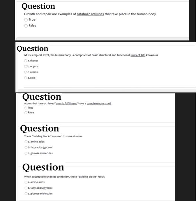 Solved Question Growth and repair are examples of catabolic | Chegg.com