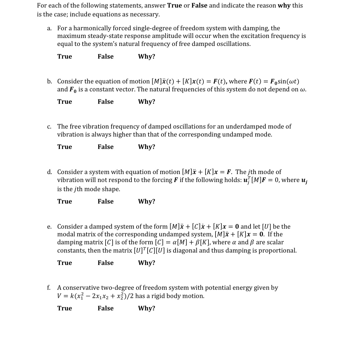 Solved For each of the following statements, answer True or 