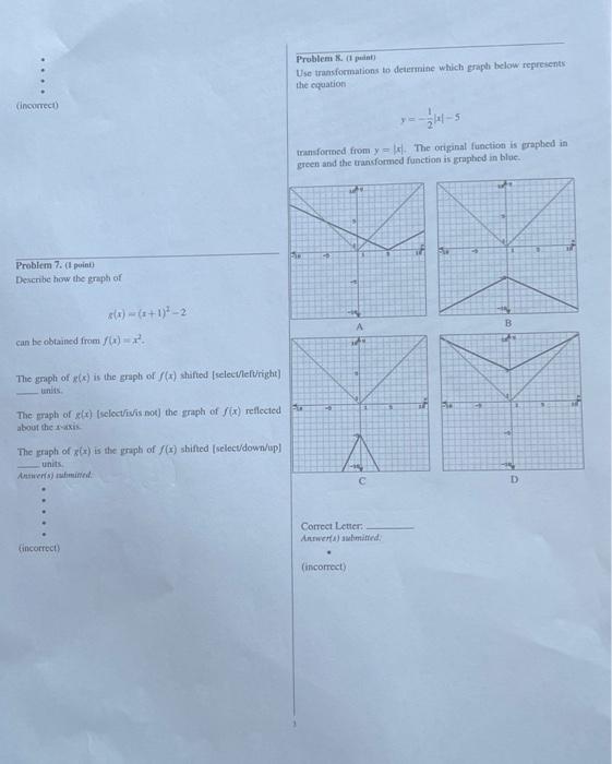 Solved Problem 9. (1 point) Use transformations to determine | Chegg.com