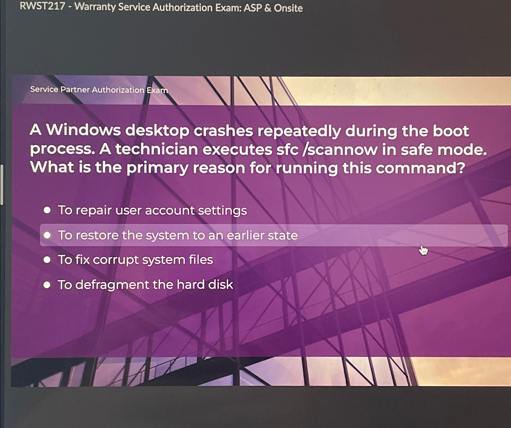 Solved RWST217 ﻿Warranty Service Authorization Exam ASP &