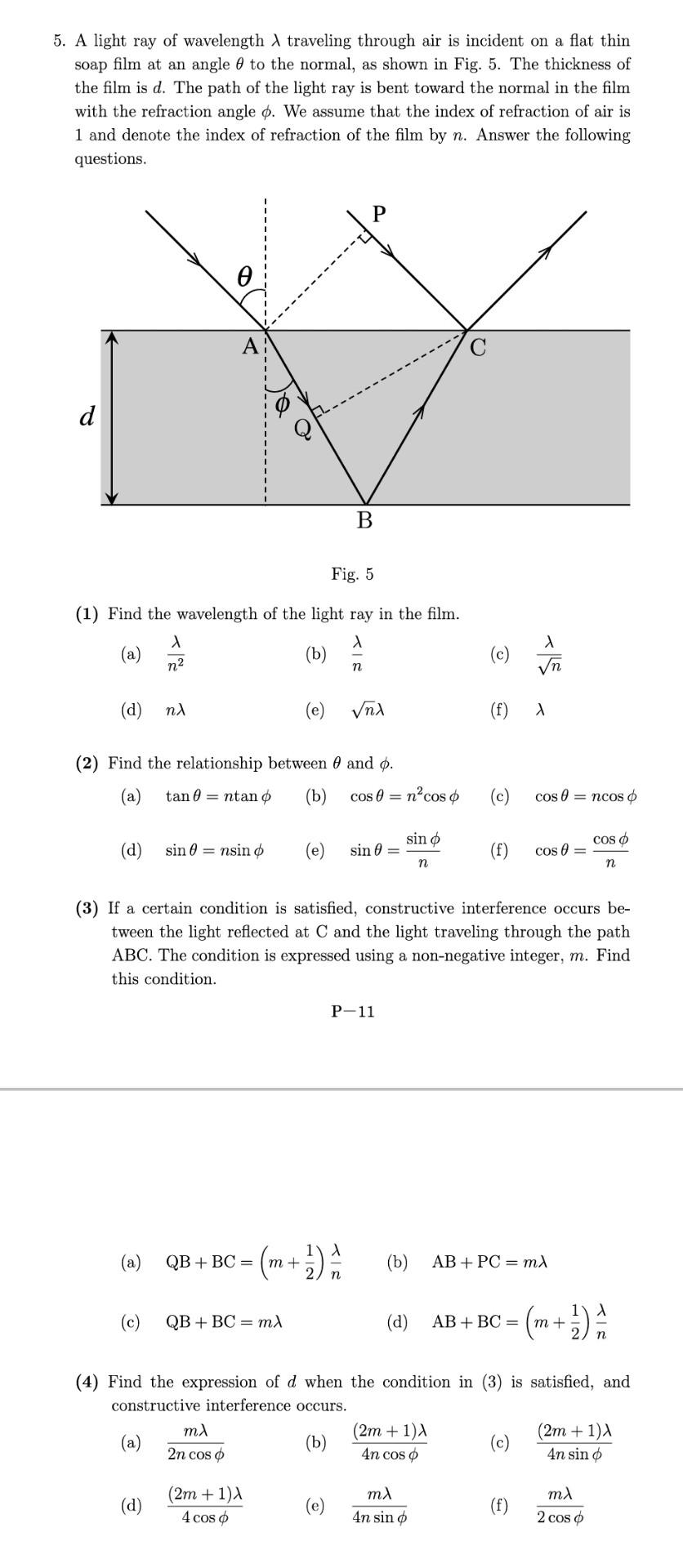 solved-5-a-light-ray-of-wavelength-a-traveling-through-air-chegg