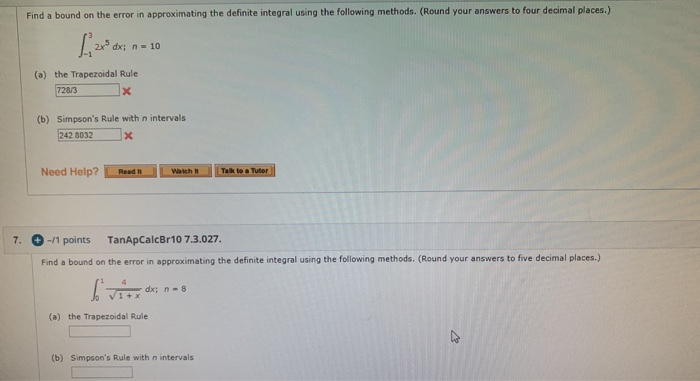 Solved Find a bound on the error in approximating the | Chegg.com