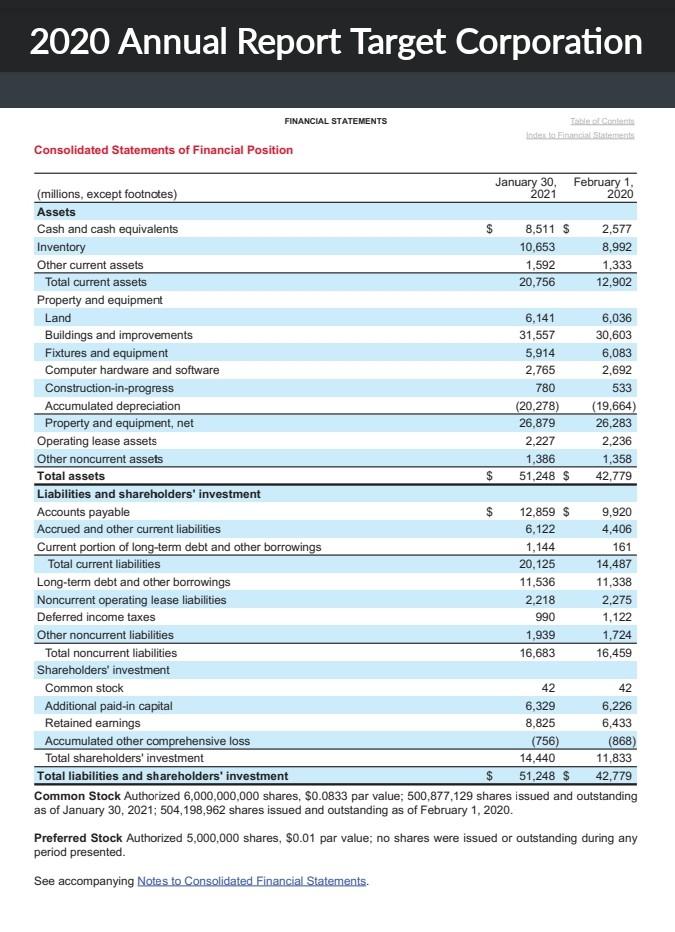 Solved Below is a copy of Target's 2020 Annual Report. Use