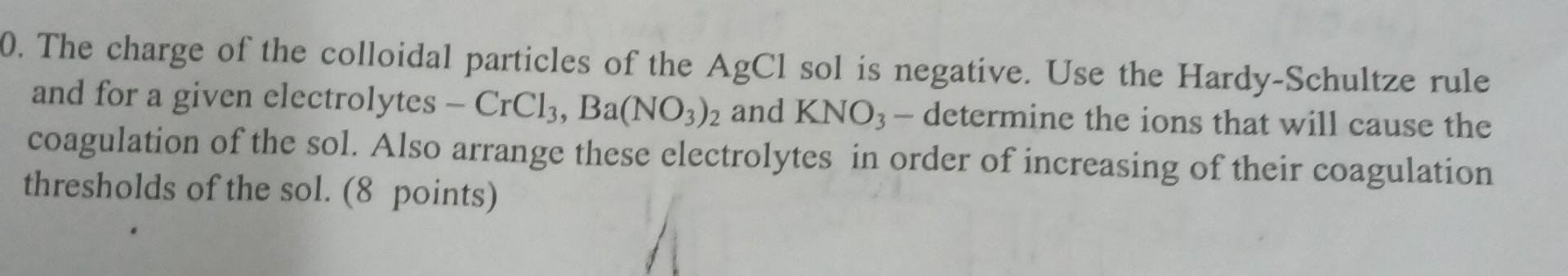 Solved 0. The charge of the colloidal particles of the AgCl | Chegg.com