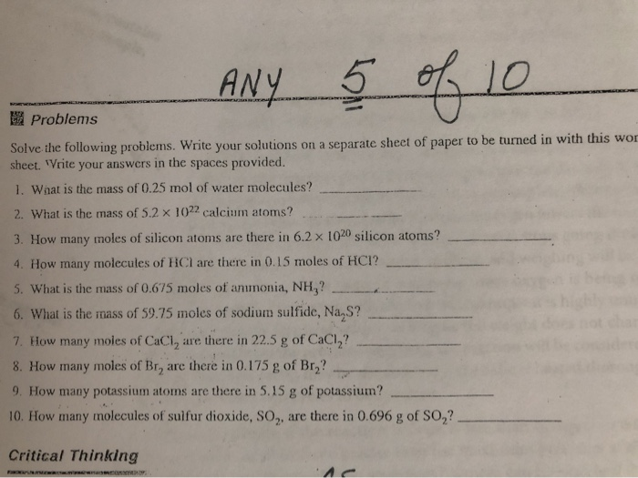 Solved ANY 5 of 10 Problems Solve the following problems. | Chegg.com