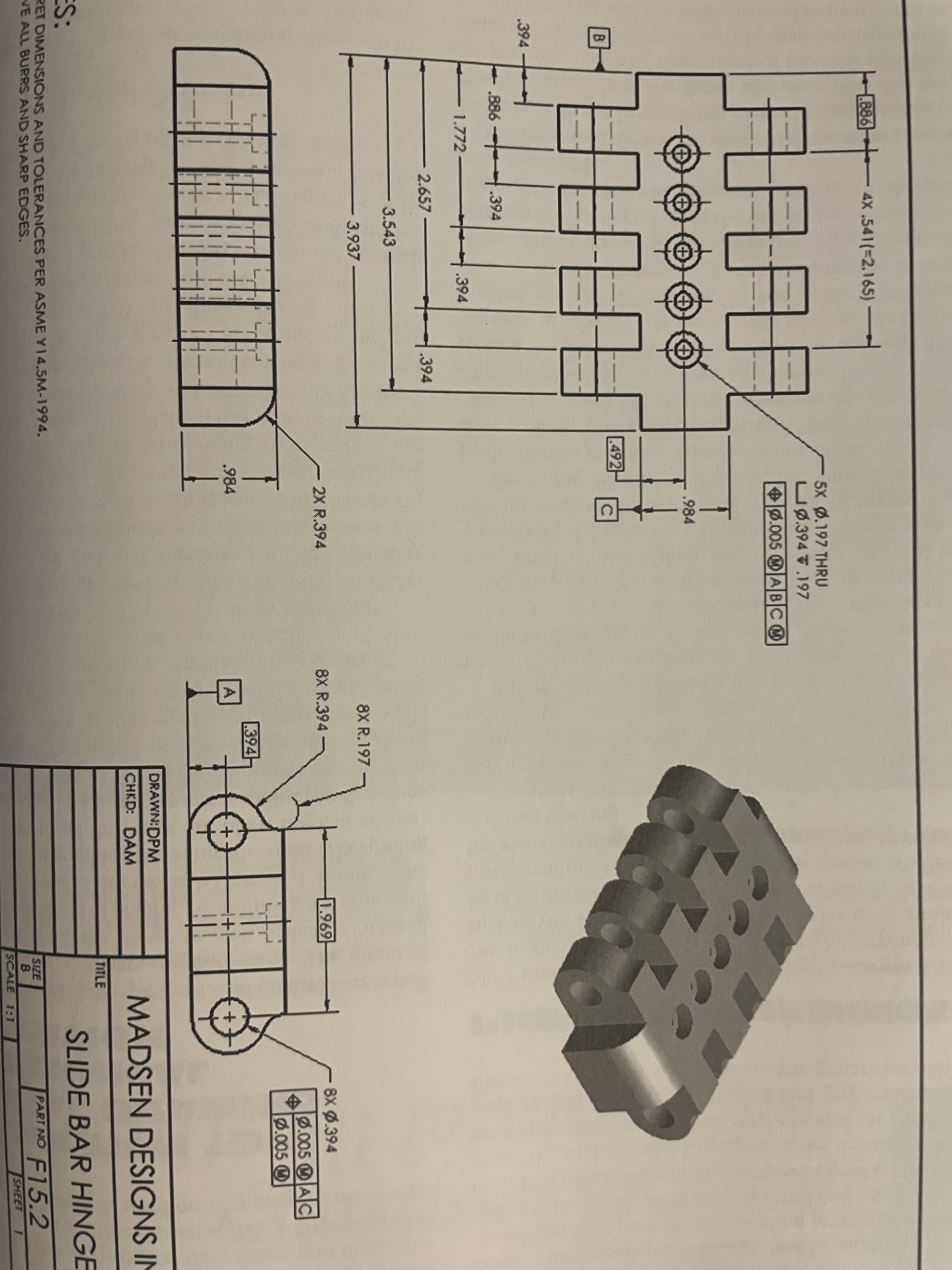 Solved DIMENSIONS AND TOLERANCES PER ASME Y14.5M-1994.AUL | Chegg.com