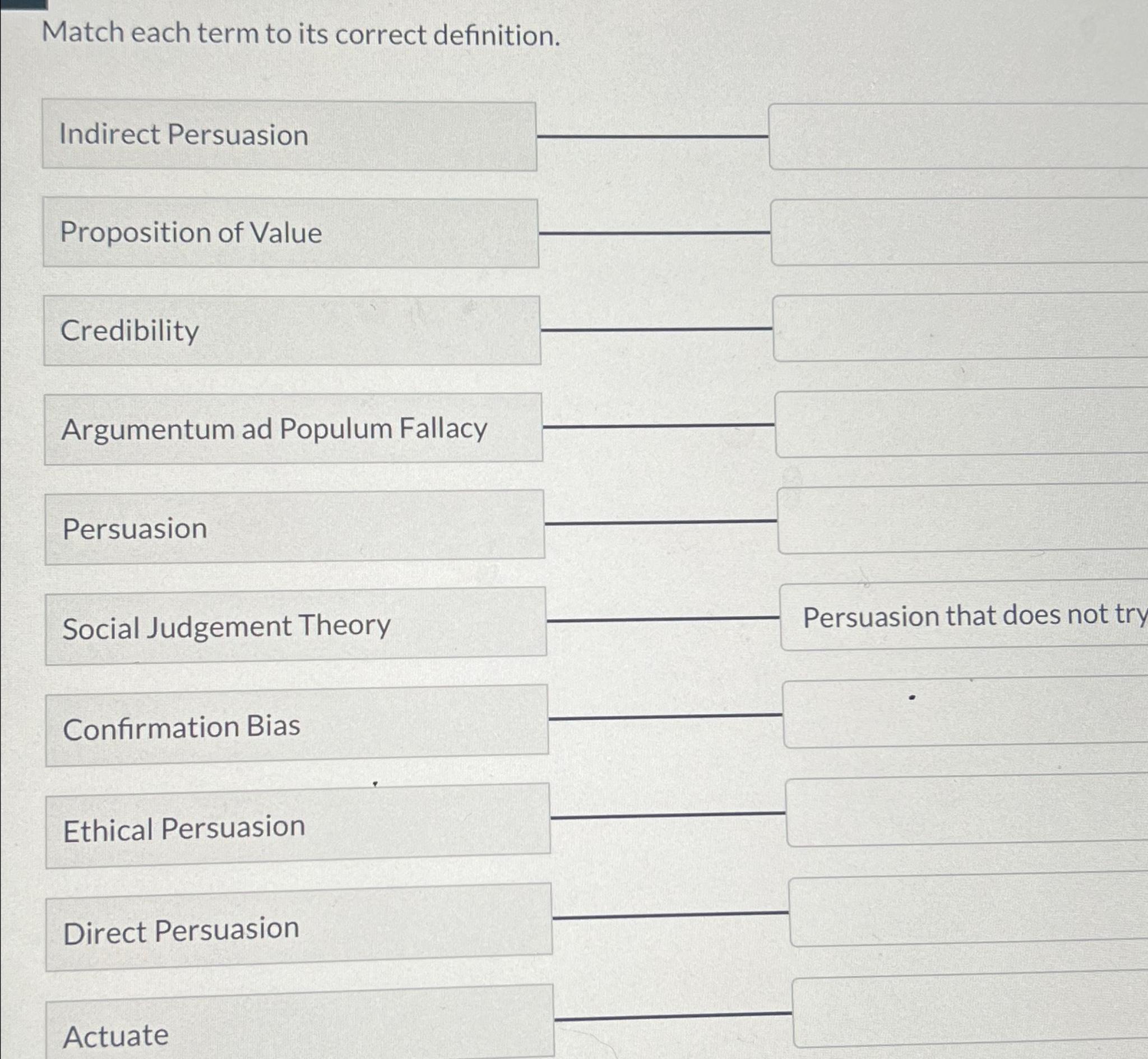 Solved Match Each Term To Its Correct Definition.Argumentum | Chegg.com