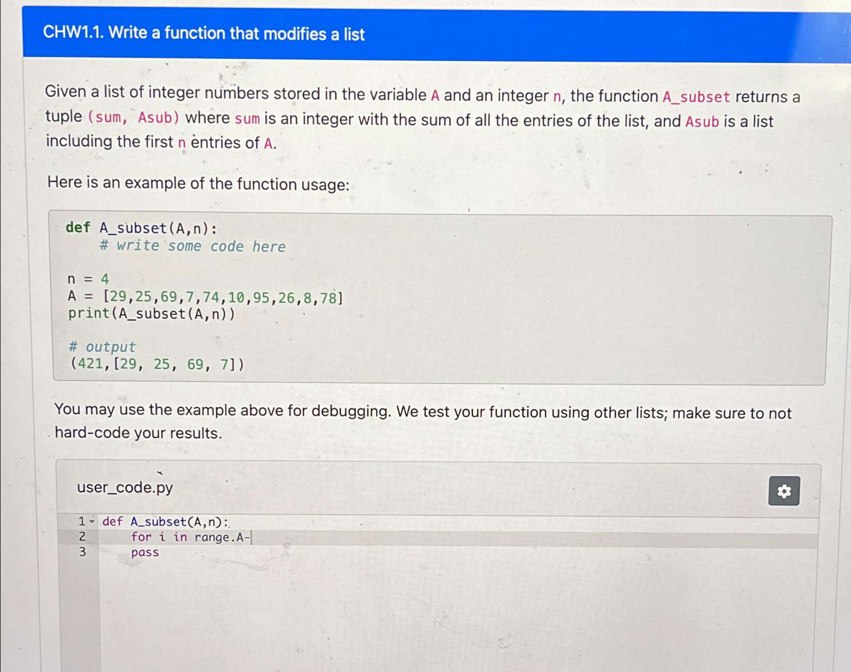Solved CHW1.1. ﻿Write a function that modifies a listGiven a | Chegg.com