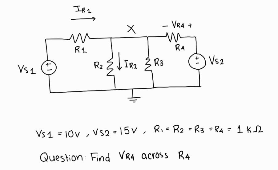 Solved VS1=10 V,VS2=15 V,R1=R2=R3=R4=1kΩ Question: Find VR4 | Chegg.com