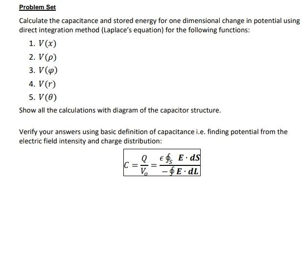 Solved Problem Set Calculate the capacitance and stored | Chegg.com