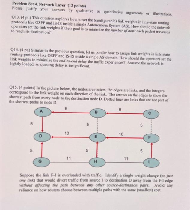 Solved Problem Set 4. Network Layer (12 points) Please | Chegg.com