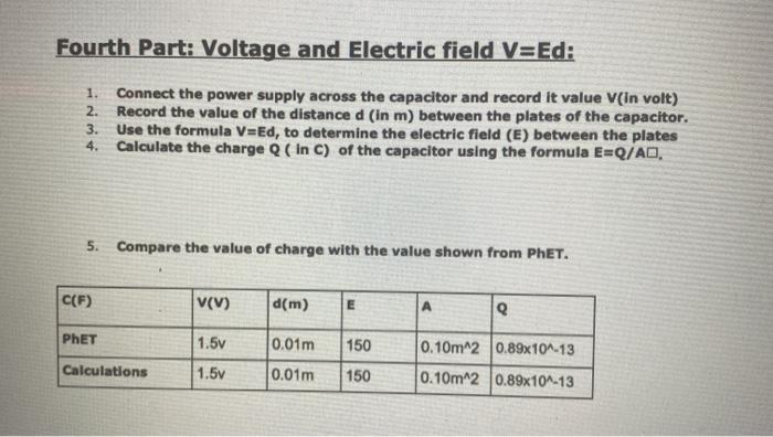 Solved Fourth Part Voltage And Electric Field V Ed 1 Chegg Com