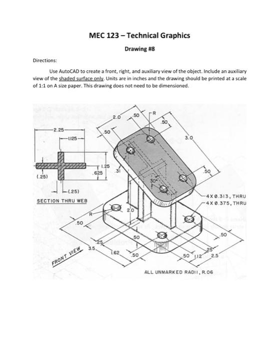 Solved MEC 123 - Technical Graphics Drawing #8 Directions: | Chegg.com