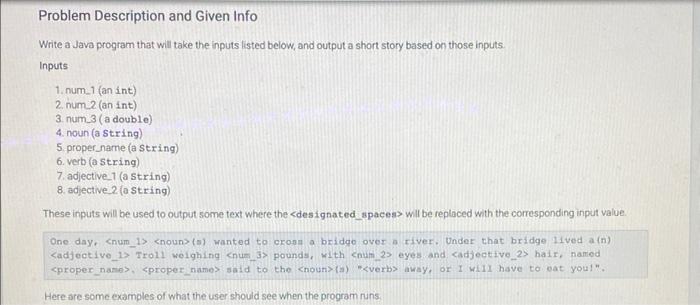 Solved Problem Description and Given Info Write a Java | Chegg.com