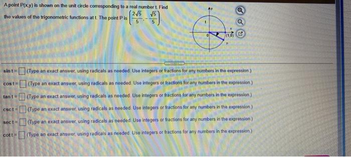 Solved A point Plx.y) is shown on the unit circle | Chegg.com