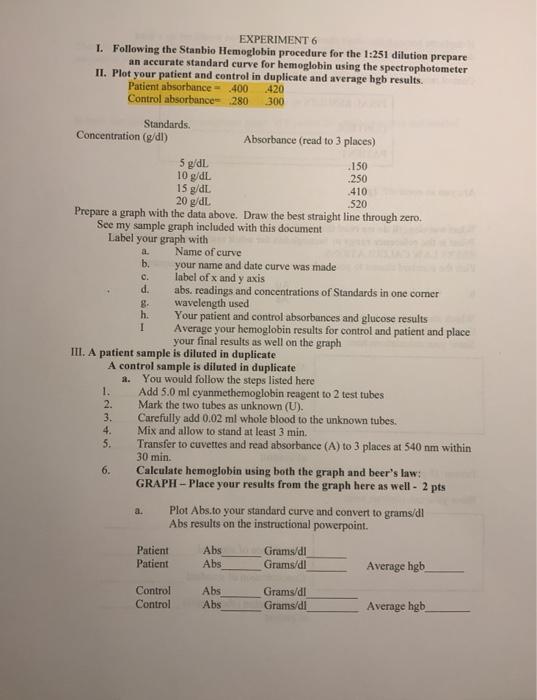 Online Lab Hemoglobin Determination Objective: To 