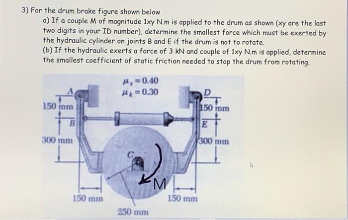 Solved 3) For the drum brake figure shown below a) If a | Chegg.com