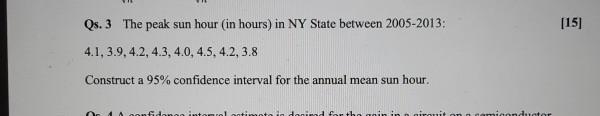 Solved [15] Qs. 3 The peak sun hour (in hours) in NY State | Chegg.com