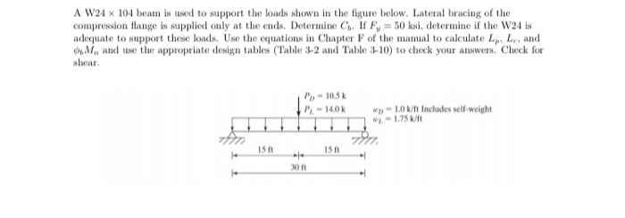 Solved A W24 x 104 beam is used to support the loads shown | Chegg.com