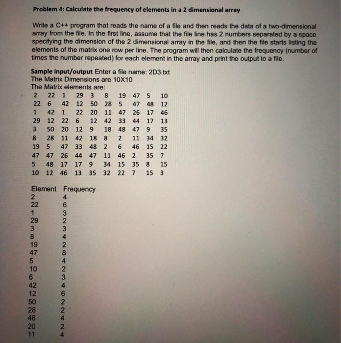 Solved Problem 4: Calculate the frequency of elements in a 2 | Chegg.com