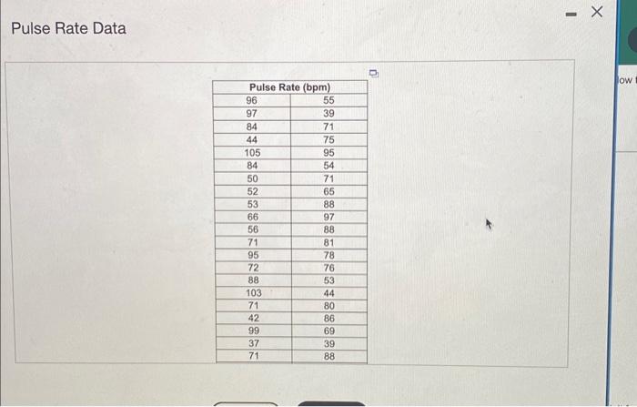 Solved Pulse Rate DataUse the pulse rates in beats per | Chegg.com