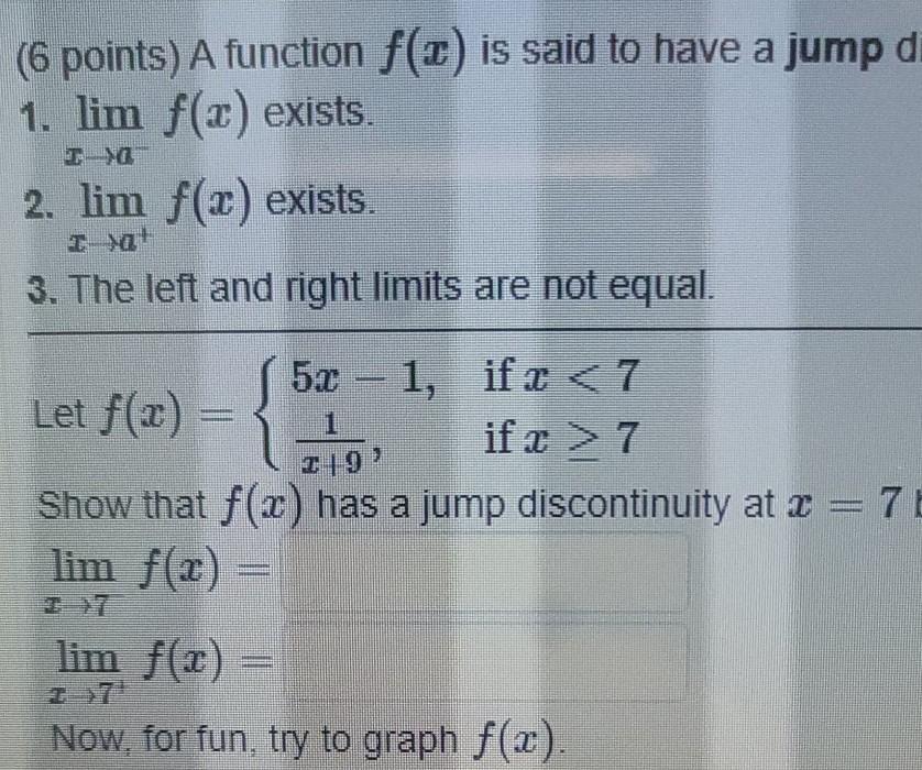 Solved Jump Discontinuities SHOW THAT F(X) HAS A JUMP