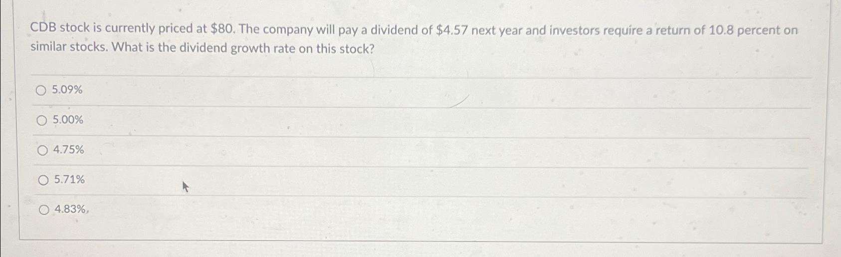Solved CDB stock is currently priced at $80. The company | Chegg.com