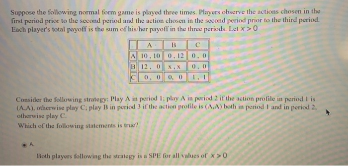 Solved Suppose the following normal form game is played | Chegg.com