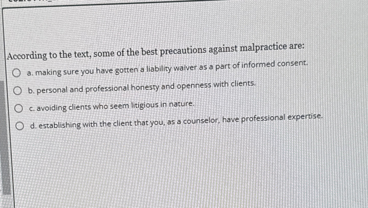Solved According to the text, some of the best precautions | Chegg.com