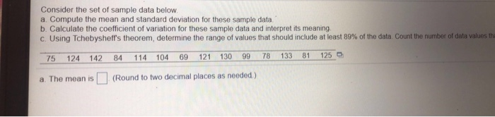 Solved Consider the set of sample data below. a. Compute the | Chegg.com