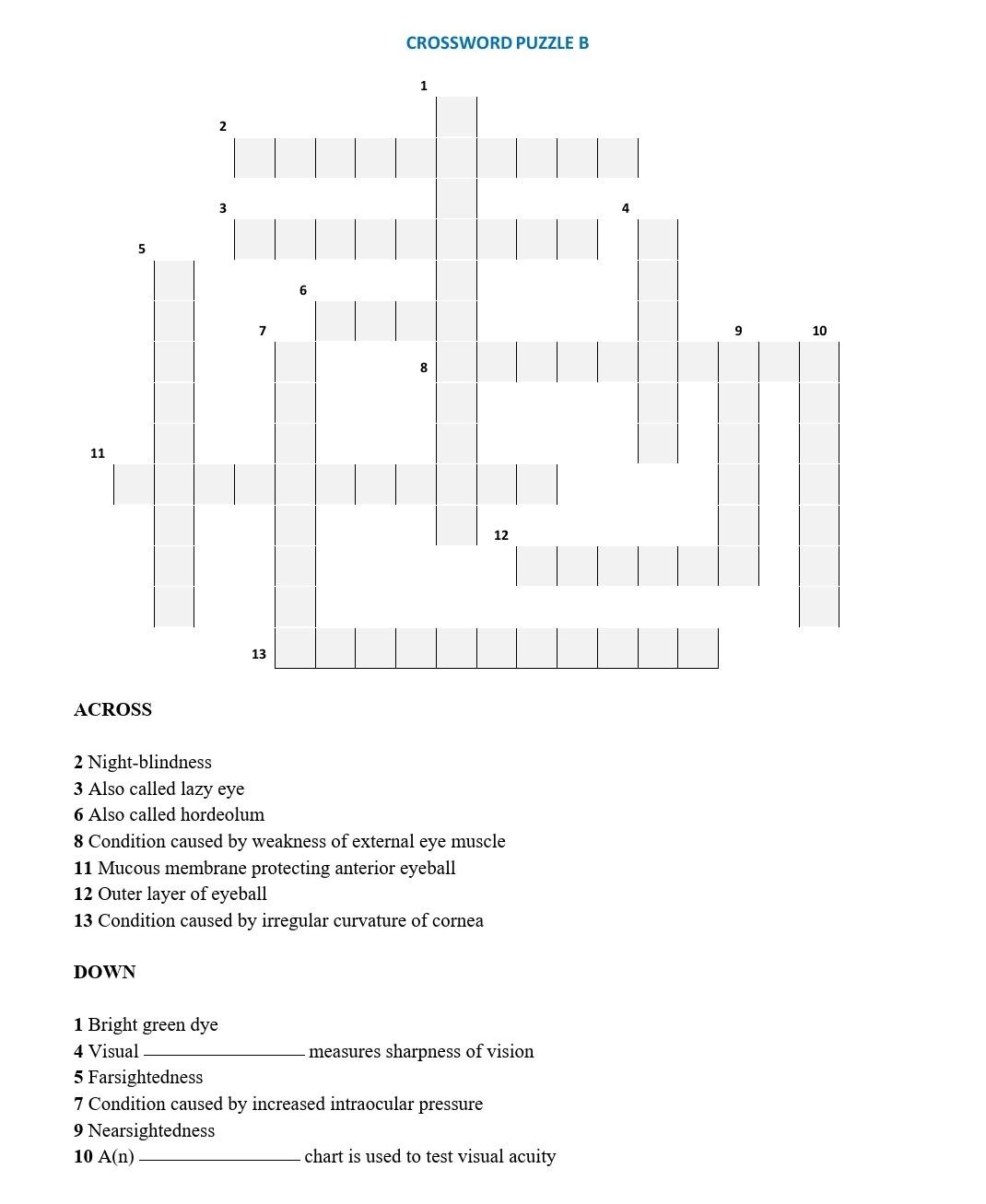 Solved CROSSWORD PUZZLE B 1 2 3 5 7 9 10 8 11 12 13 ACROSS 2 Chegg com