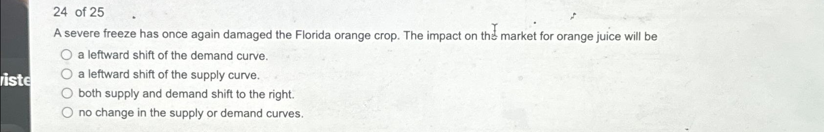 Solved 24 ﻿of 25A severe freeze has once again damaged the | Chegg.com