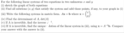 Solved For the following linear systems of two equations in | Chegg.com